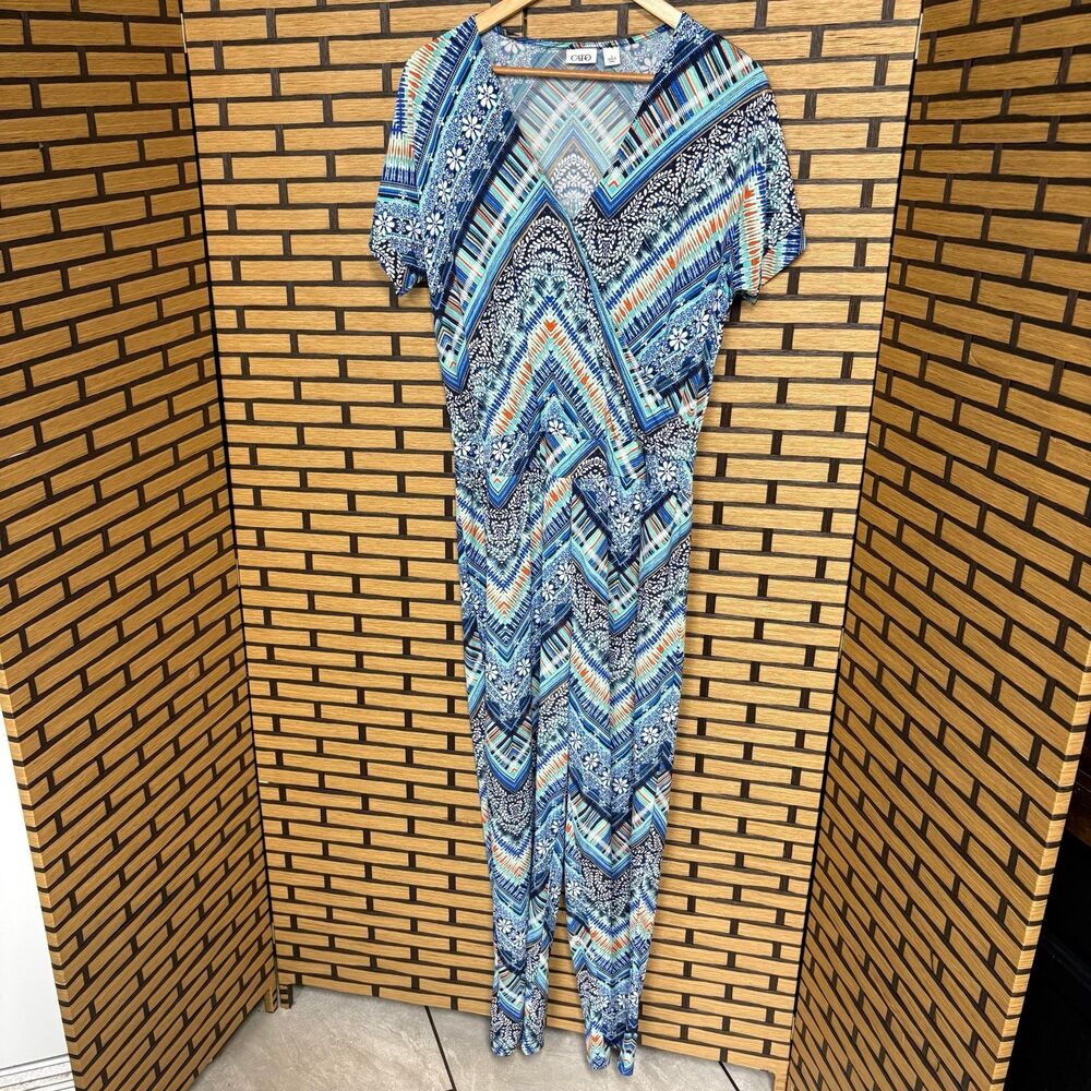 Cato Blue Aztec Print Short Sleeve Jumpsuit Size Large